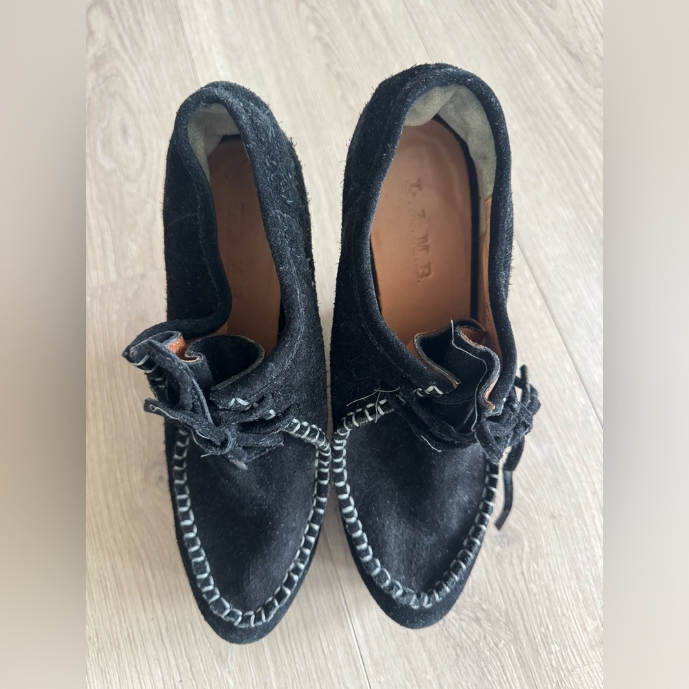 L.A.M.B. Black Leather Moccasin‎ High Heel Shoes - Picture 4 of 12